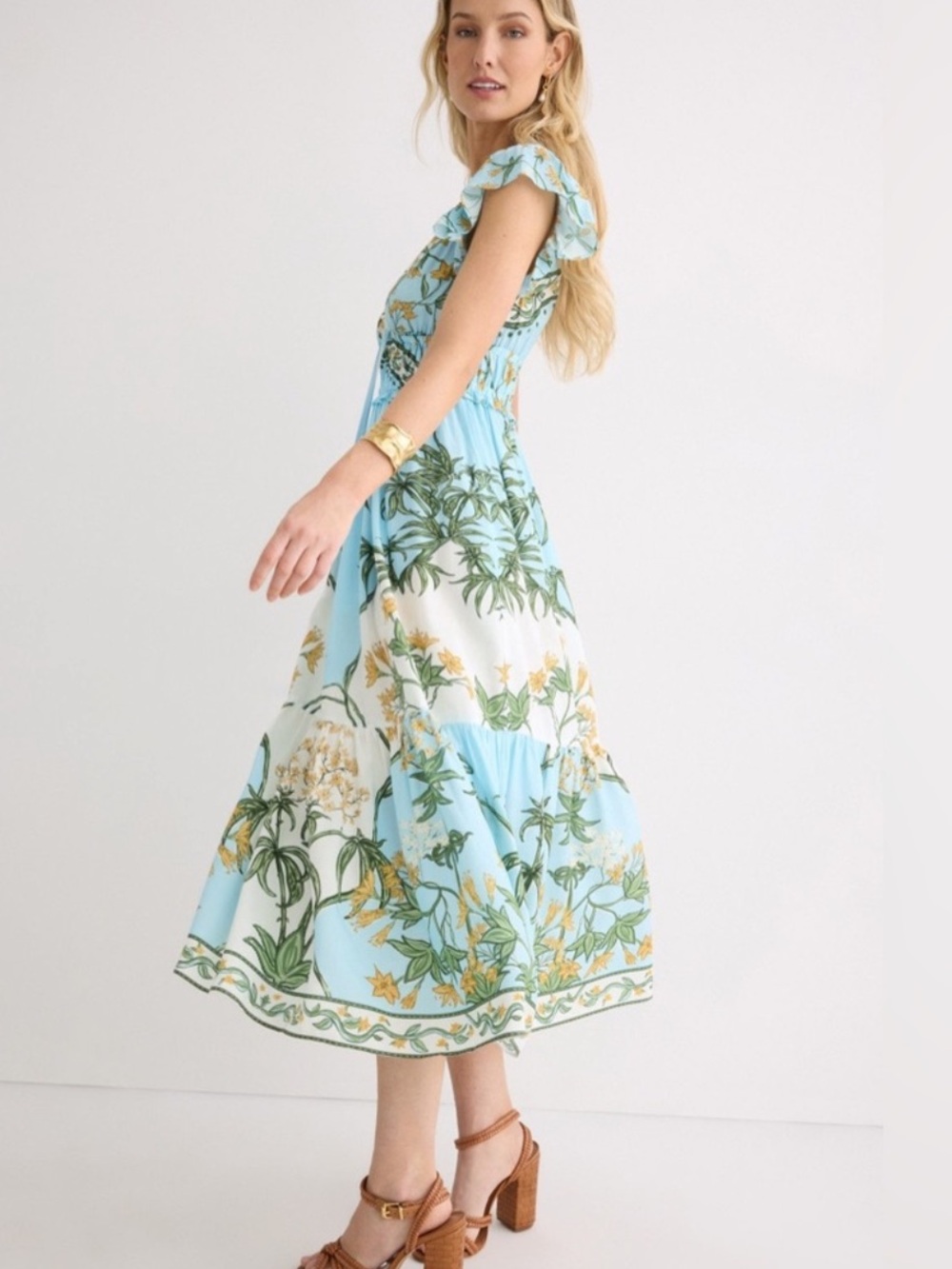 Derek Lam 10 Crosby Flutter Sleeve V-Neck Midi Blue challis Casual Dress Size 2 - Picture 2 of 8